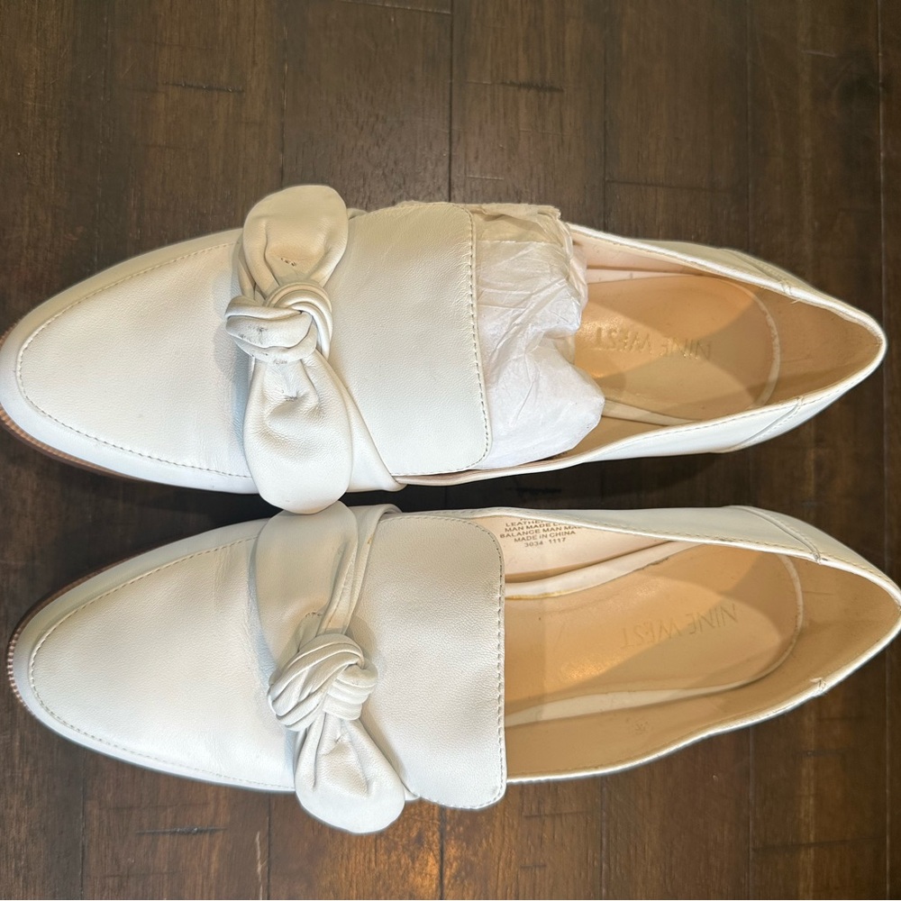 Nine West White Knot Loafers